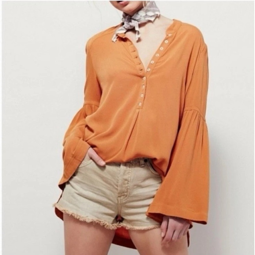 Free People  Easy Girl Orange Bell Sleeve TunicTop ‎ women's size XS/TP
